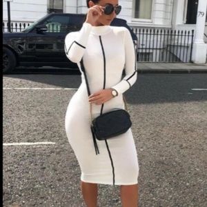 Fitted Long Sleeve Contrast Dress